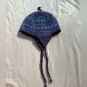 Purple Knit Cotton and Wool Earflap Hat